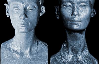 Виртуальная и истинная поверхности заготовки бюста Нефертити