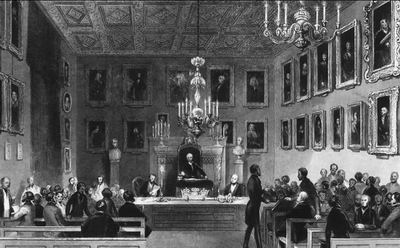 Заседание Лондонского Королевского общества во времена Ньютона