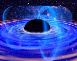 Рисунок художника: аккреционный диск горячей плазмы, вращающийся вокруг чёрной дыры