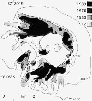 Ледники Килиманджаро 1912, 1953, 1976 и 1989 гг.