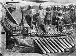 Римский военный корабль с легионариями. Рельеф из Палестрино. Около 30 г. до н. э. Мрамор